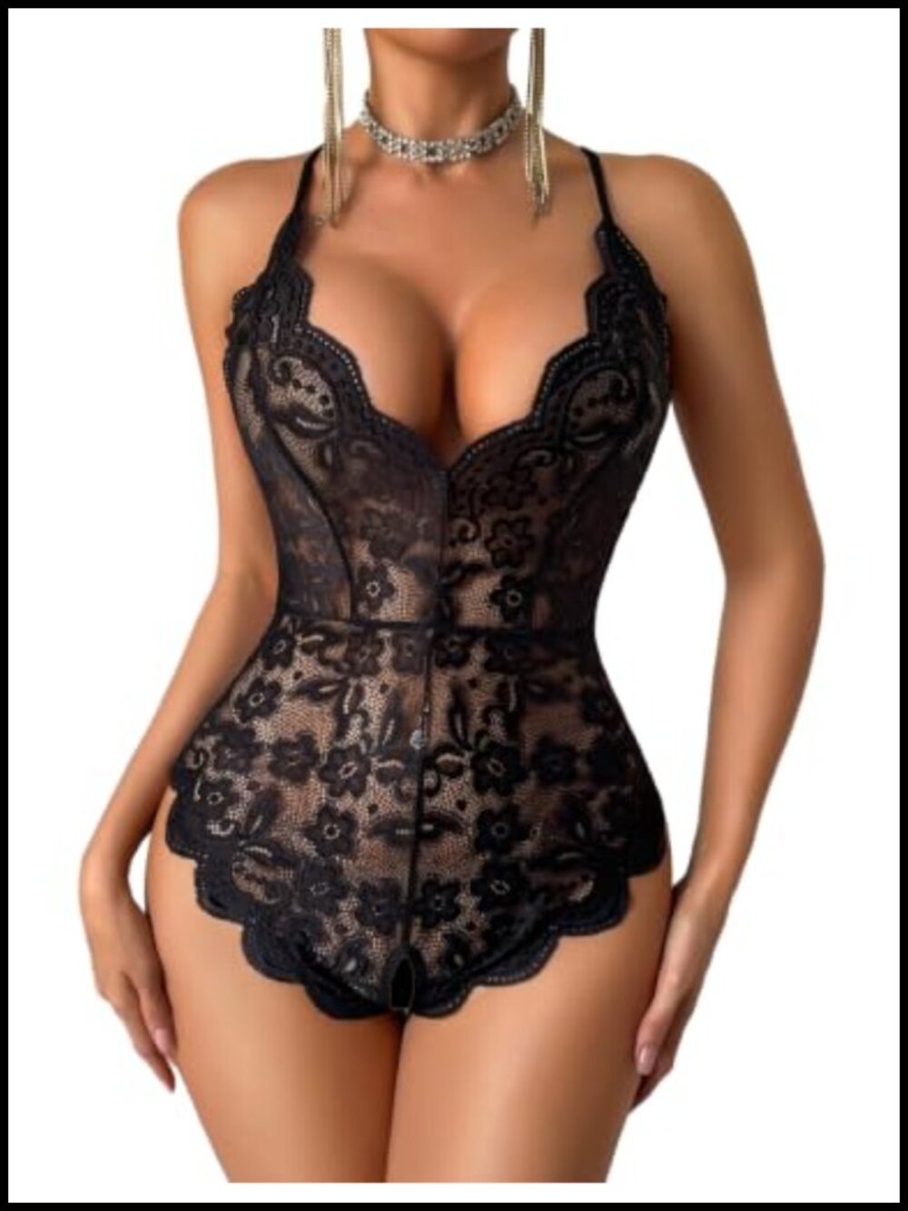 Lace Teddy Bodysuit Backless One Piece Lingerie Cutout Flounced Hem